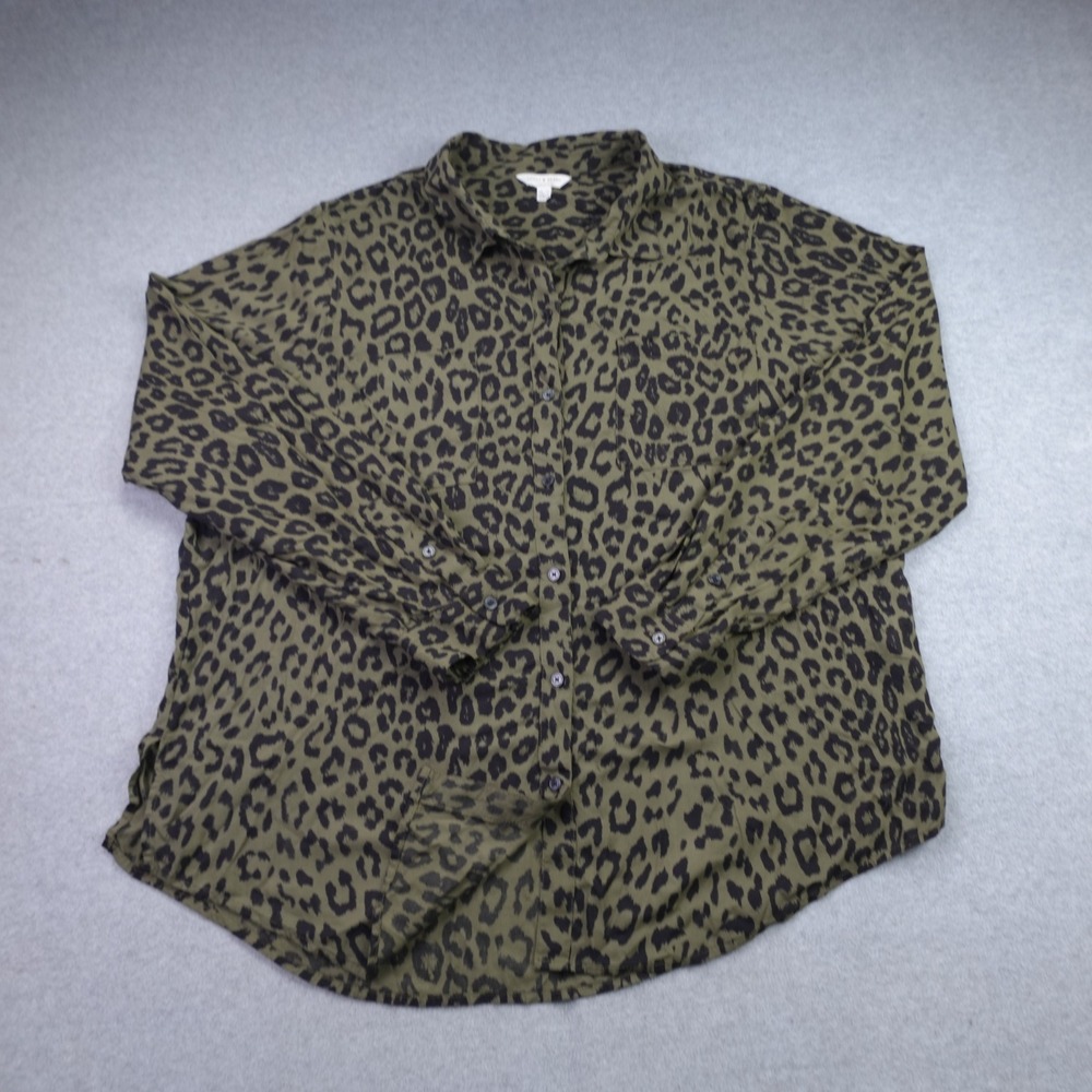 Lucky Brand Shirt Womens XL Green Leopard Print Button Down Animal Top